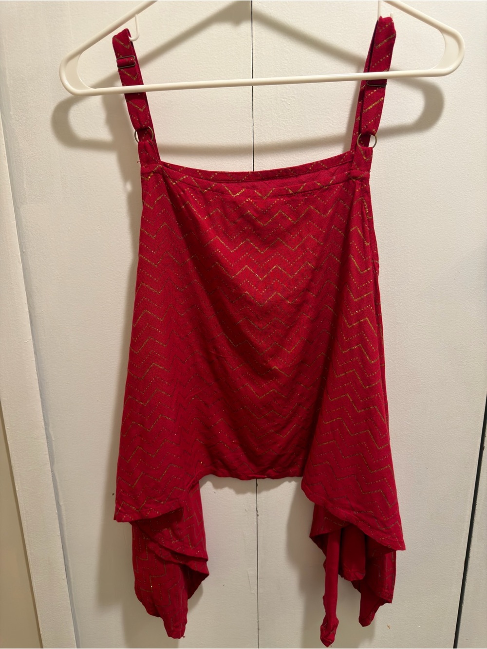 Red Women's Handkerchief Hem Skirt with Metallic Zigzag